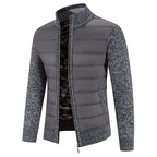 Zip-Up Cardigan Jacket Men's Fleece-Lined Knitted Sleeves Stand Collar – Casual, Winter Warmth