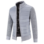 Zip-Up Cardigan Jacket Men's Fleece-Lined Knitted Sleeves Stand Collar – Casual, Winter Warmth