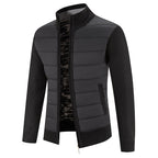 Zip-Up Cardigan Jacket Men's Fleece-Lined Knitted Sleeves Stand Collar – Casual, Winter Warmth