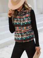 Zip-Up Fleece Vest Women's Aztec Print Stand Collar Sleeveless Gilet – Casual, Layering, Autumn Winter Outfit