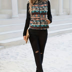 Zip-Up Fleece Vest Women's Aztec Print Stand Collar Sleeveless Gilet – Casual, Layering, Autumn Winter Outfit