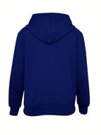 Zip-Up Hooded Jacket Textured Knit Blue Women's Drawstring Hoodie – Casual, Everyday