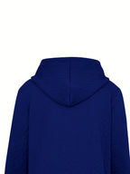 Zip-Up Hooded Jacket Textured Knit Blue Women's Drawstring Hoodie – Casual, Everyday
