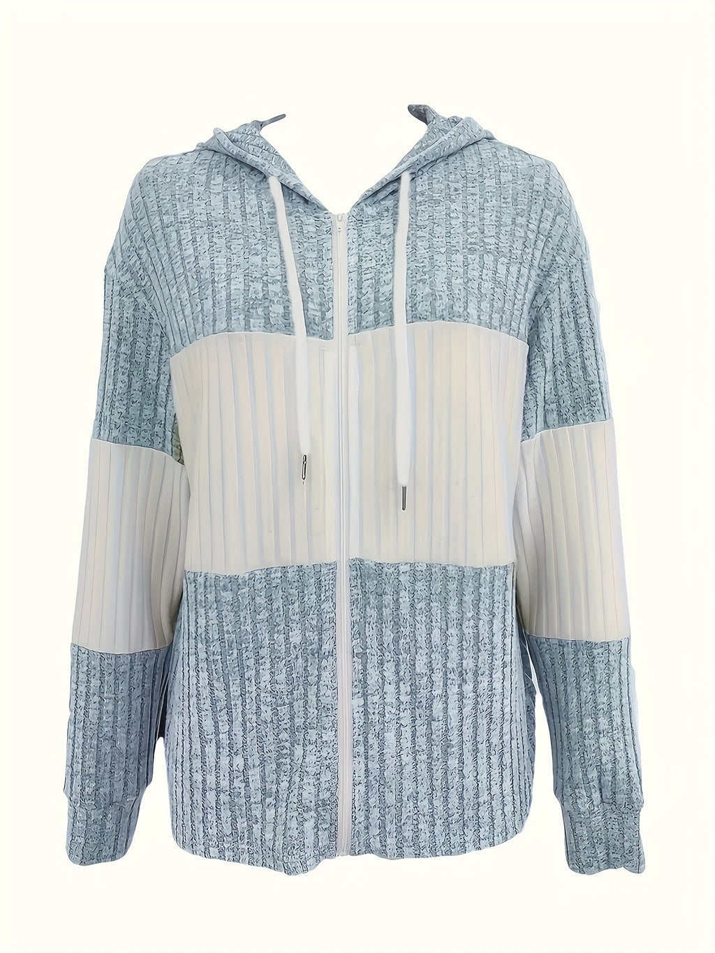 Zip-Up Hoodie Corduroy Colour-Block Women's Drawstring Jacket – Casual, Autumn Layering Everyday Wear