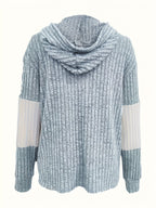 Zip-Up Hoodie Corduroy Colour-Block Women's Drawstring Jacket – Casual, Autumn Layering Everyday Wear