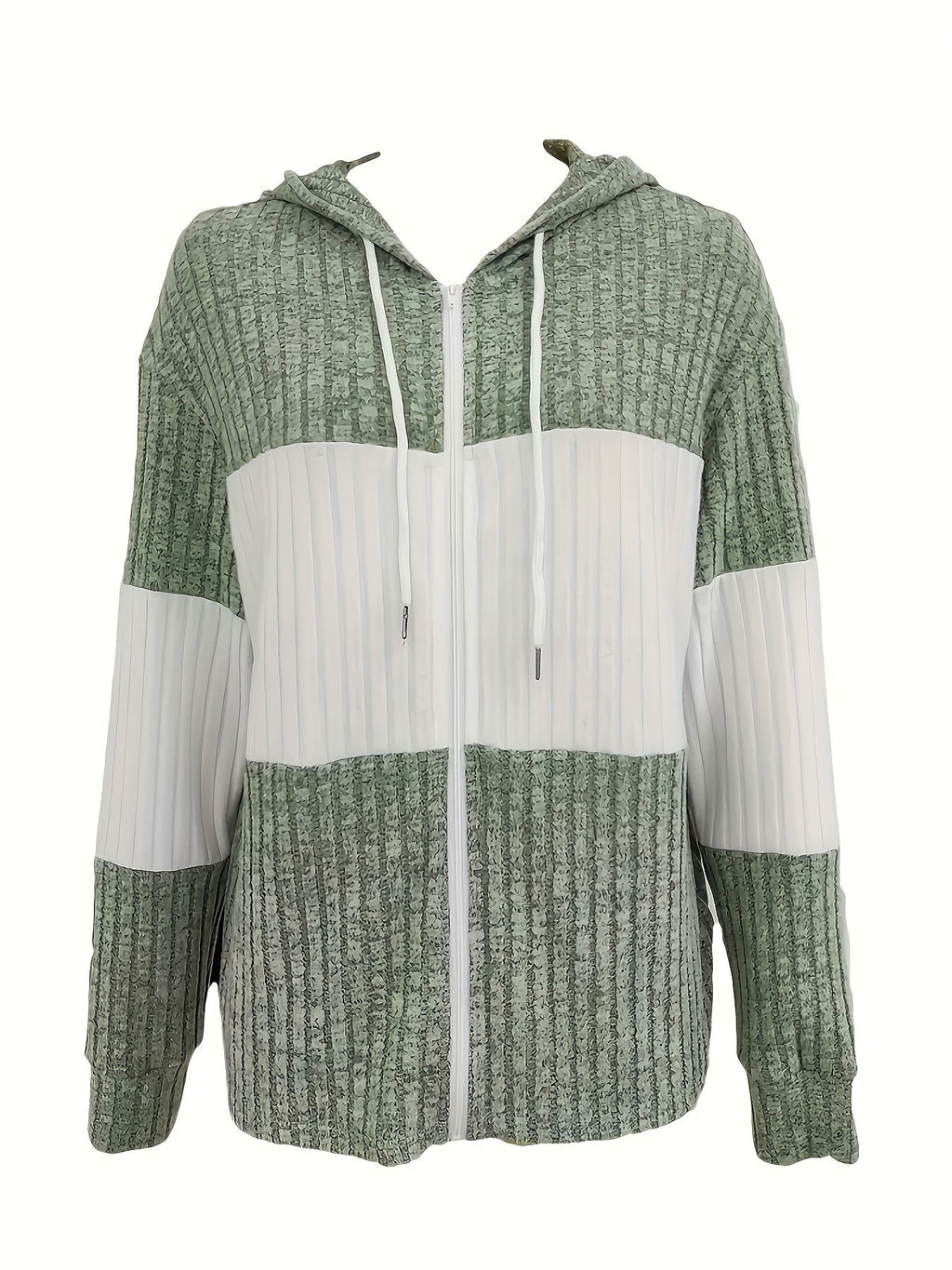 Zip-Up Hoodie Corduroy Colour-Block Women's Drawstring Jacket – Casual, Autumn Layering Everyday Wear