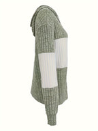 Zip-Up Hoodie Corduroy Colour-Block Women's Drawstring Jacket – Casual, Autumn Layering Everyday Wear
