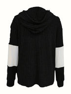 Zip-Up Hoodie Corduroy Colour-Block Women's Drawstring Jacket – Casual, Autumn Layering Everyday Wear