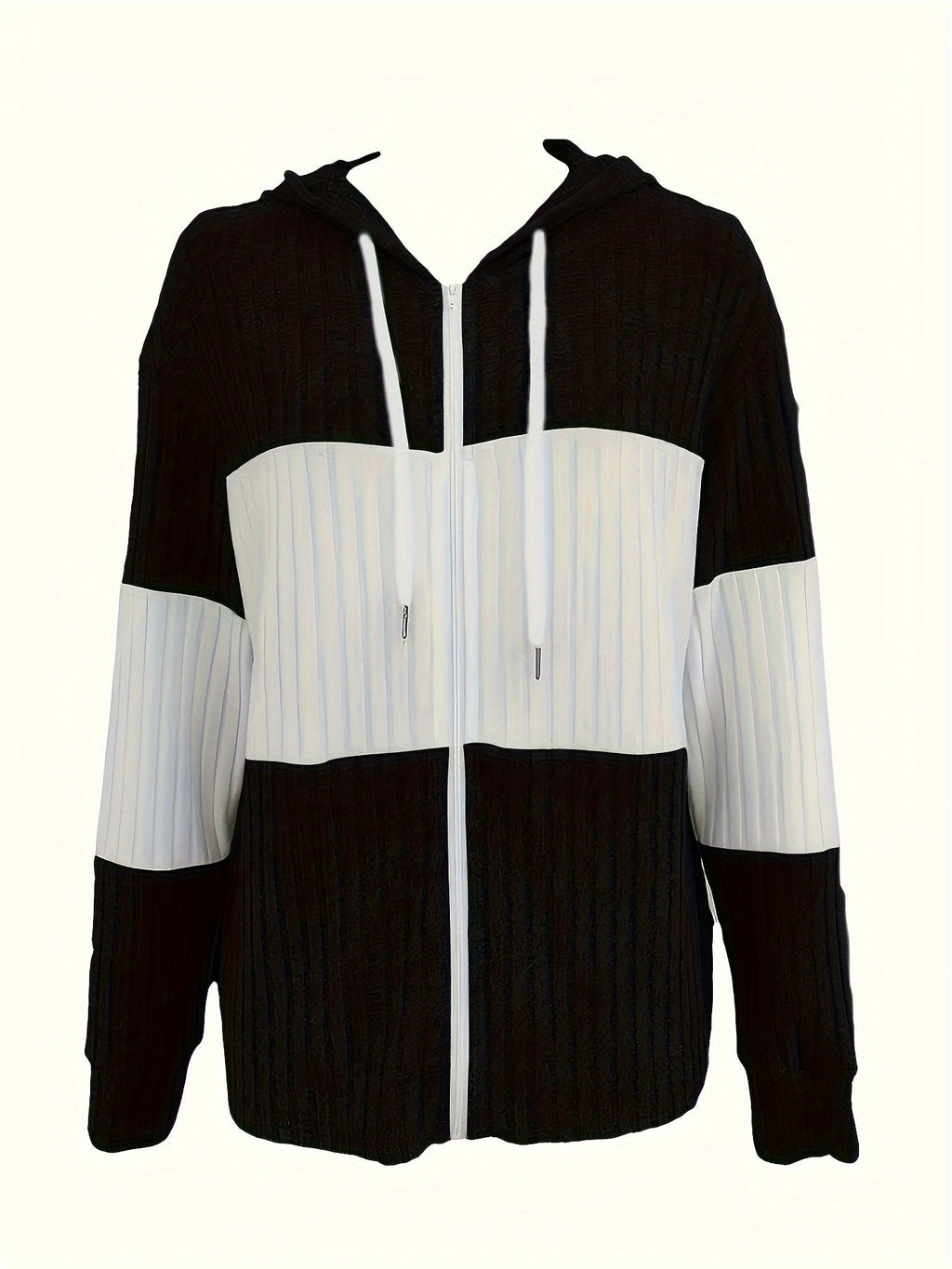 Zip-Up Hoodie Corduroy Colour-Block Women's Drawstring Jacket – Casual, Autumn Layering Everyday Wear