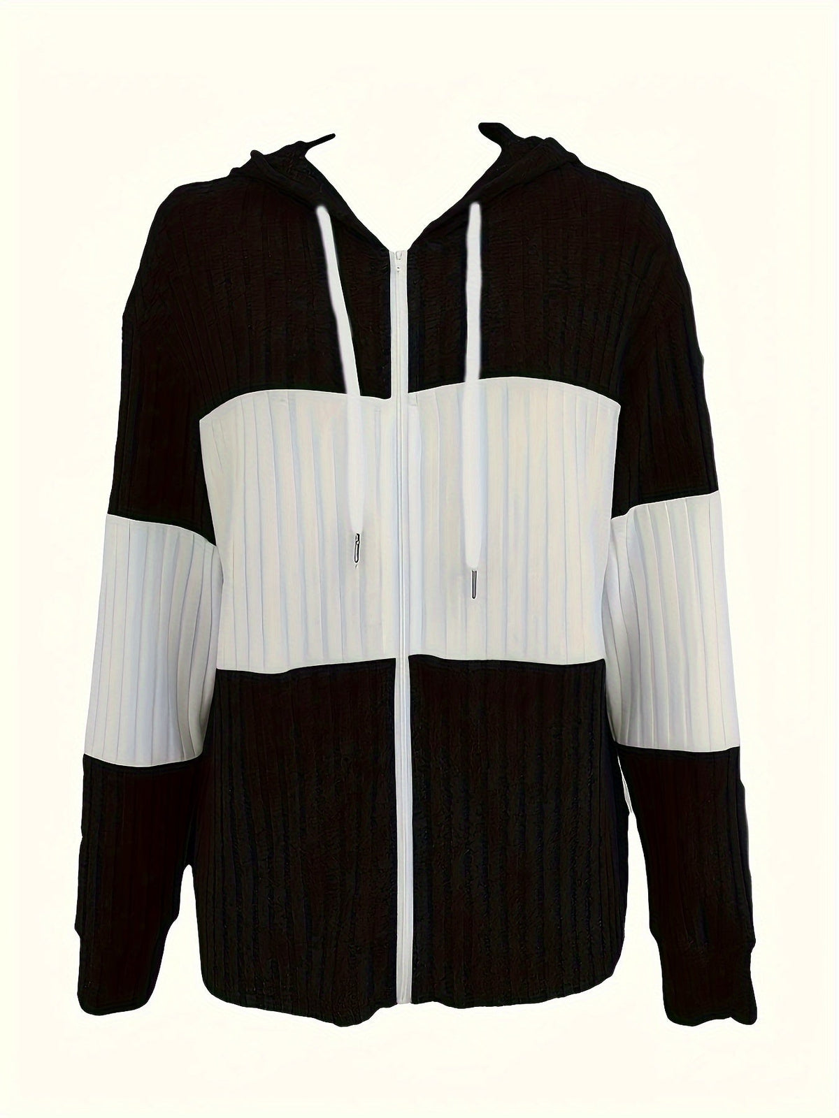 Zip-Up Hoodie Corduroy Colour-Block Women's Drawstring Jacket – Casual, Autumn Layering Everyday Wear