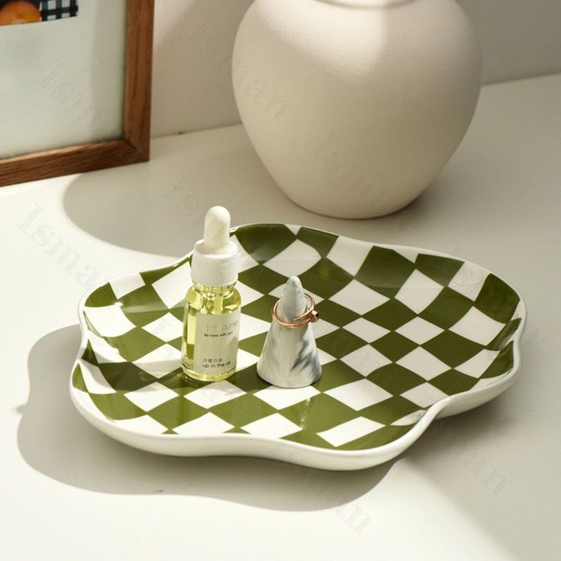 Decorative Serving Tray | Checkered Display Accent-Decorative Tray-werune.com