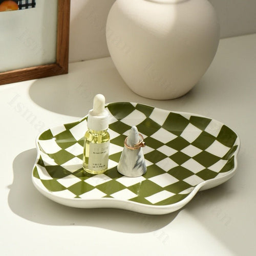 Decorative Serving Tray | Checkered Display Accent-Decorative Tray-werune.com