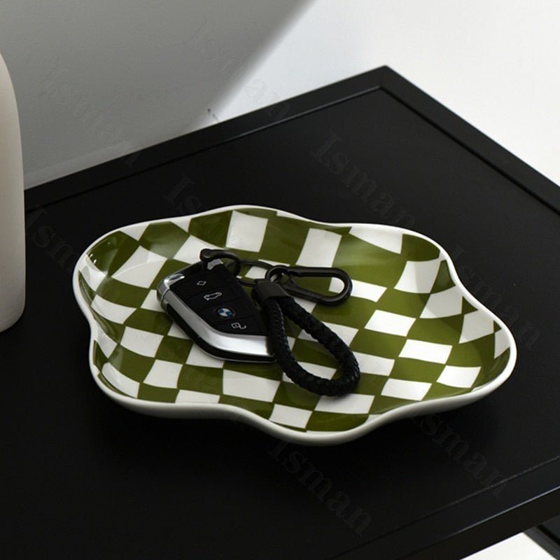 Decorative Serving Tray | Checkered Display Accent-Decorative Tray-werune.com