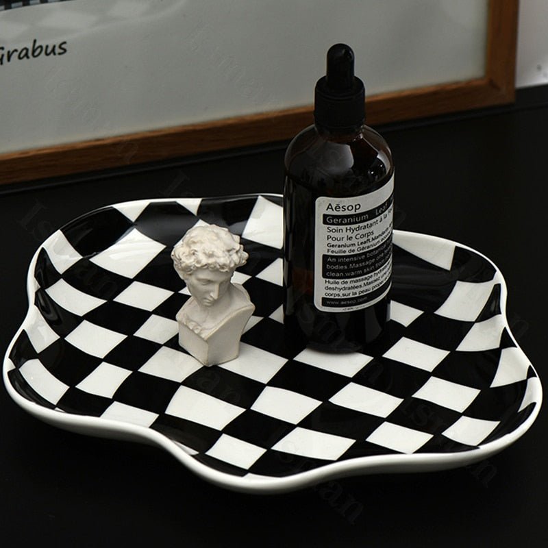 Decorative Serving Tray | Checkered Display Accent-Decorative Tray-werune.com
