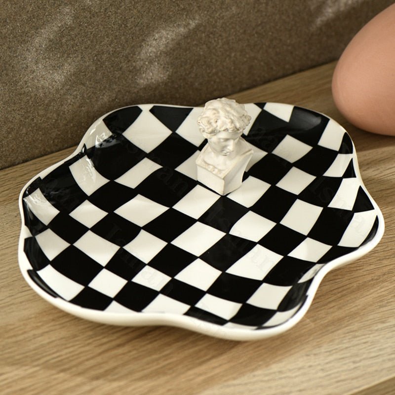 Decorative Serving Tray | Checkered Display Accent-Decorative Tray-werune.com