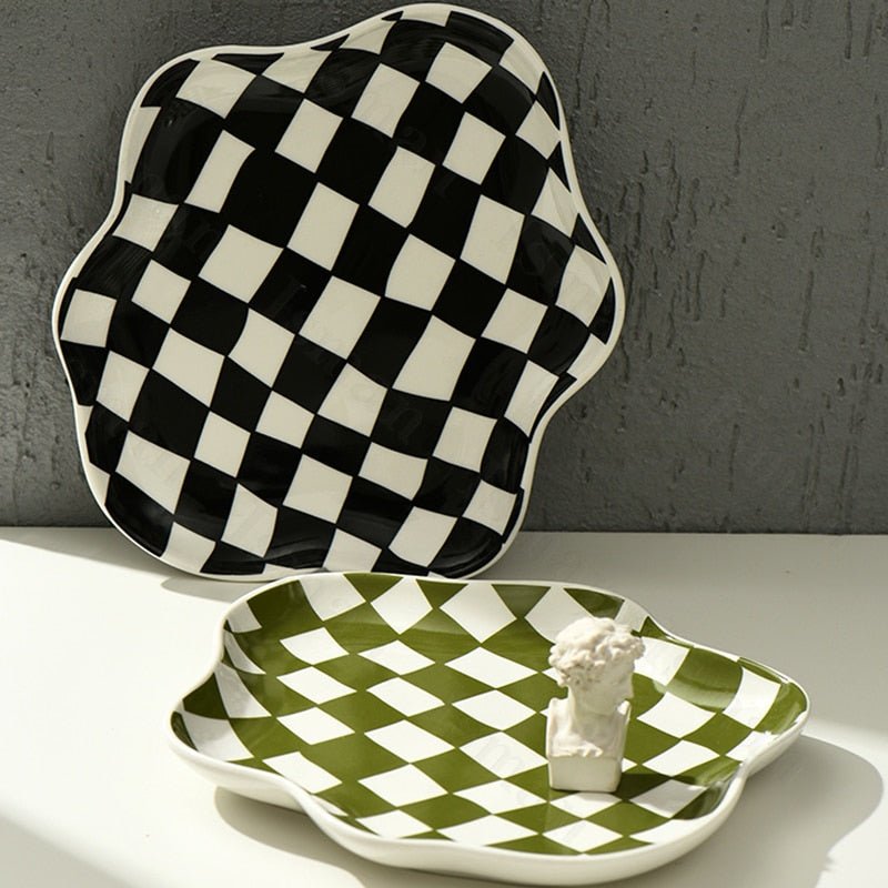 Decorative Serving Tray | Checkered Display Accent-Decorative Tray-werune.com