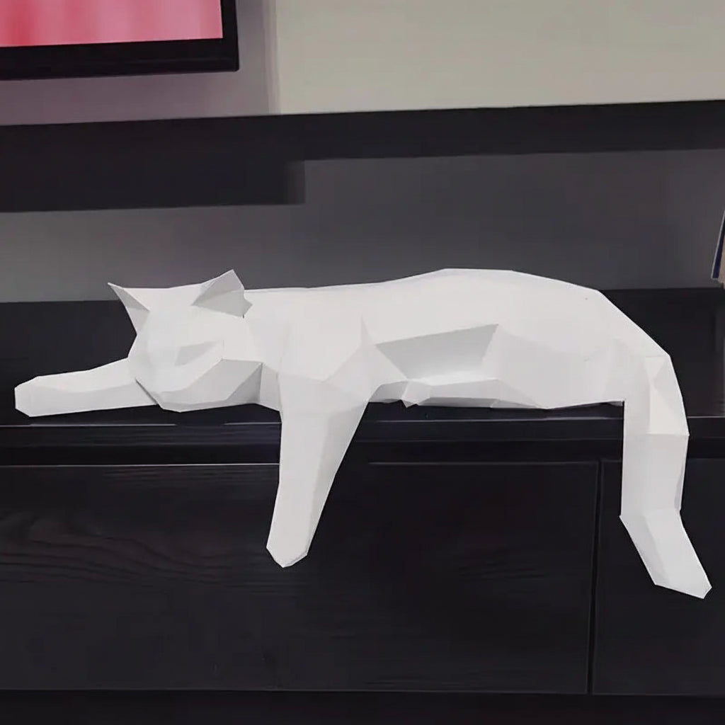 Geometric Cat Sculpture | Reclining Modern Accent-Figurine-werune.com