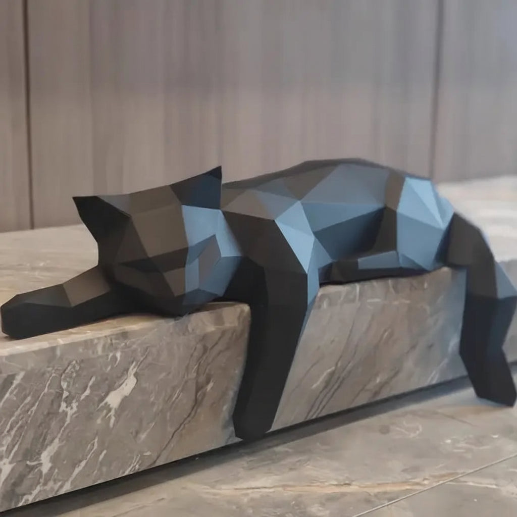 Geometric Cat Sculpture | Reclining Modern Accent-Figurine-werune.com
